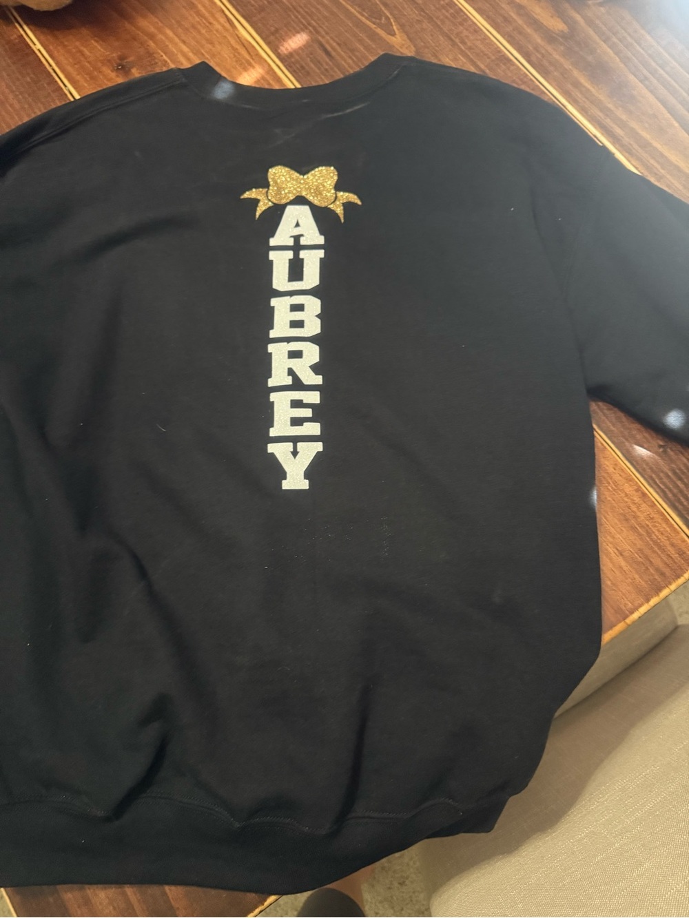 Have a daughter named Aubrey?? Black Sweatshirt with Gold & white glitter vinyl
